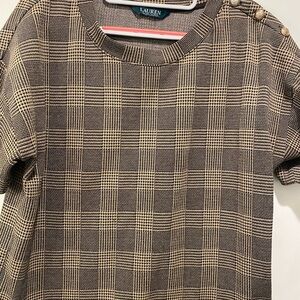 Ralph Lauren Plaid Short Sleeve Tee - Black and Cream